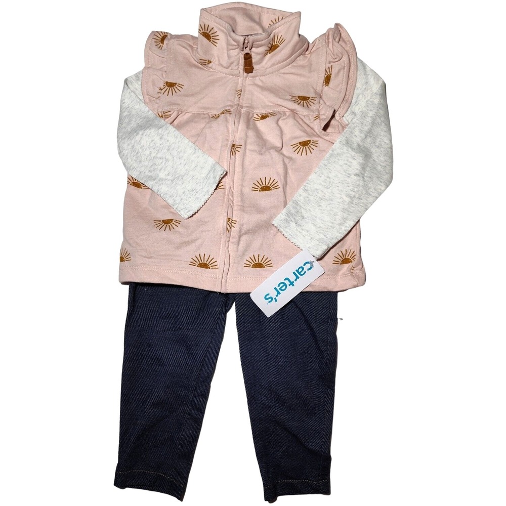 Carter's‎ Baby Girl 24 Mos 3pc Pants Bodysuit Vest Outfit Set Jean Leggings NWT
